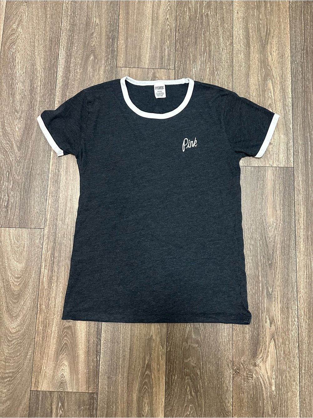 PINK Victoria's Secret Dark Gray and White Shirt